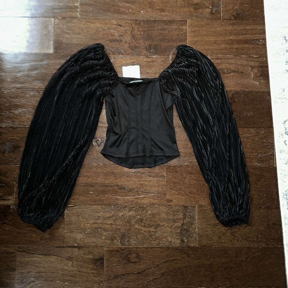 Vintage Havana-BLACK CORSET BALLOON SLEEVE TOP-size Small-NWT-Retail $70 - Picture 15 of 16